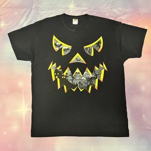 Halloween T-Shirt Black Unisex Graphic Tee Scary Jack-O’-Lantern Bats Size XL